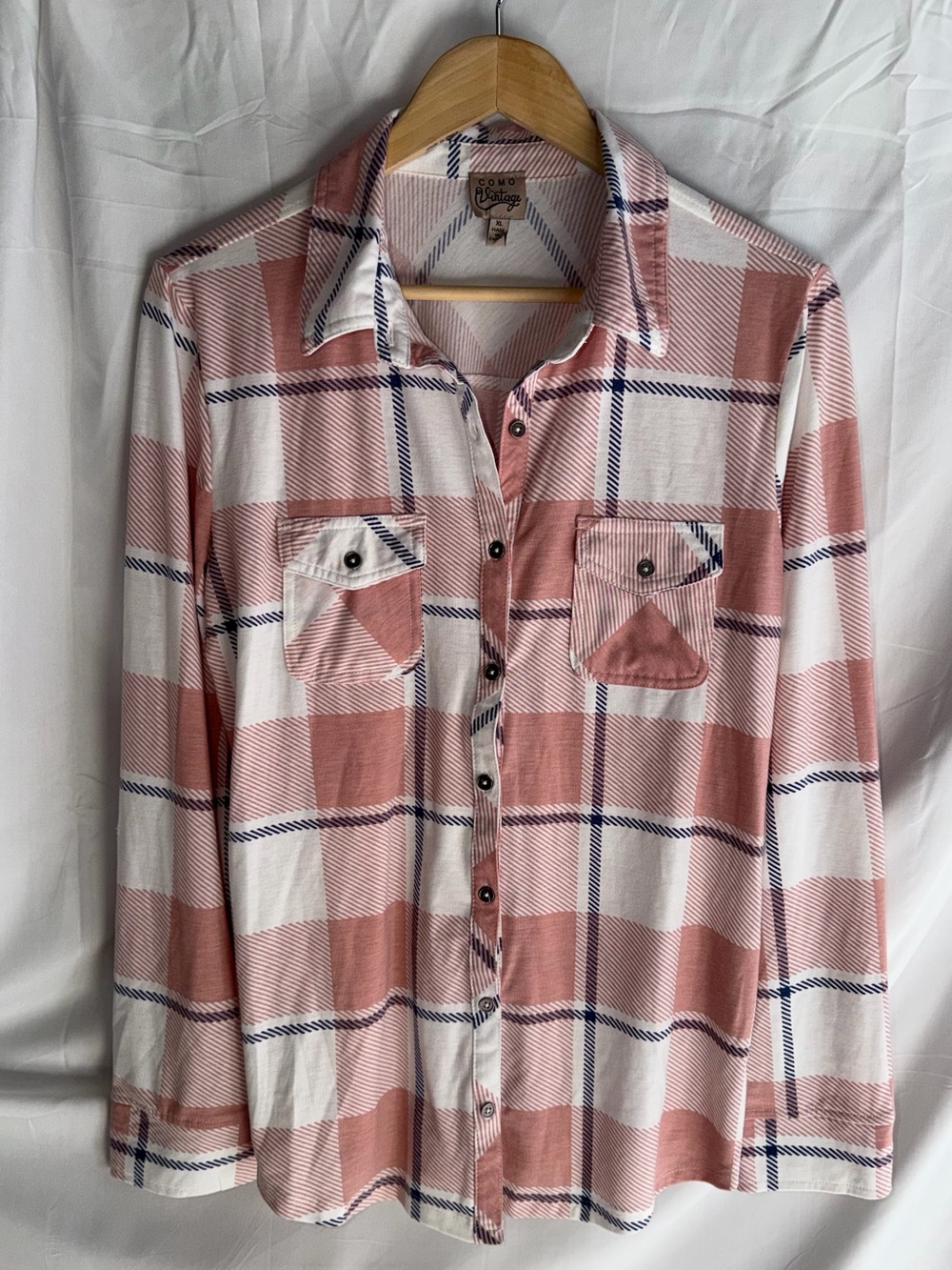 Como Vintage Rose Pink & White Plaid Button-Down Shirt
